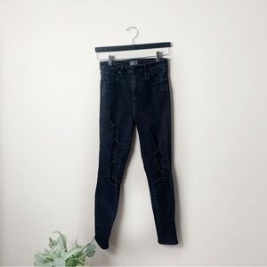 [Abercrombie & Fitch] Black Distressed Denim High Rise Skinny Jeans